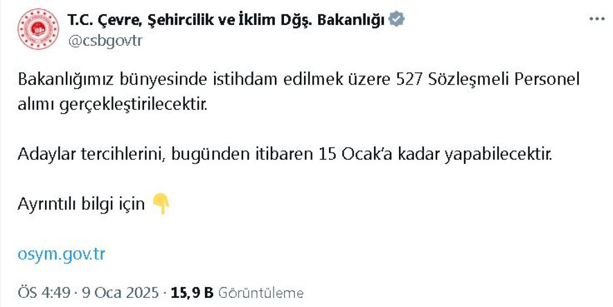 cevre sehircilik ve iklim degisikligi bakanligindan personel alimi duyurusu 0 92CNMEg8